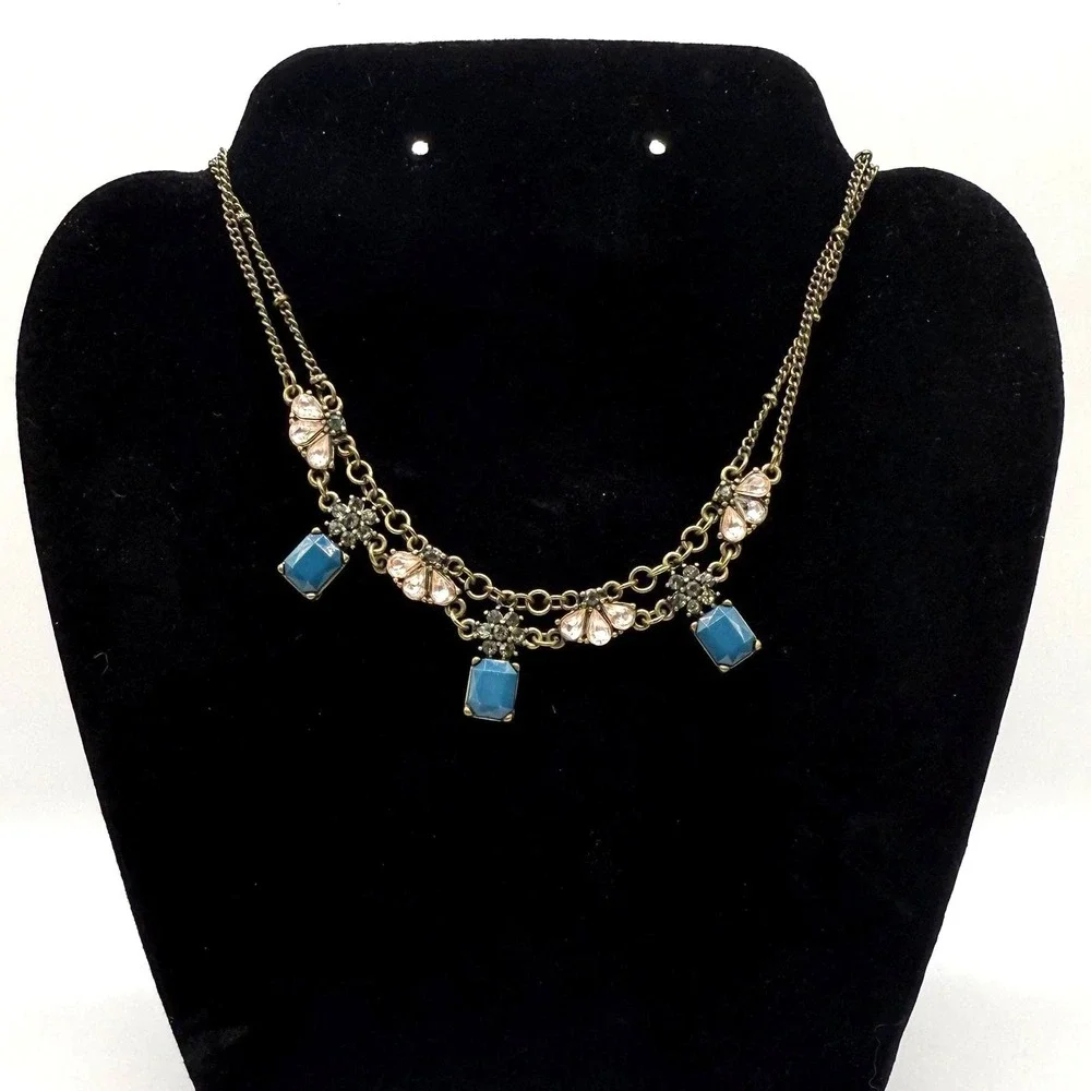 Vintage Blue Glass Drop Necklace – Antique Style Statement‎ Jewelry